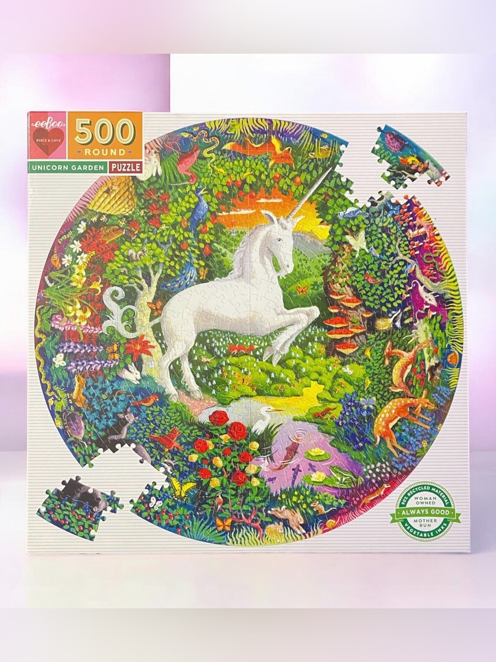 🧩 Eeboo Unicorn Garden 500-Piece Round Puzzle